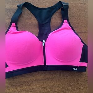 VSX Hot Pink and Black Front-Zip Racerback Sports Bra